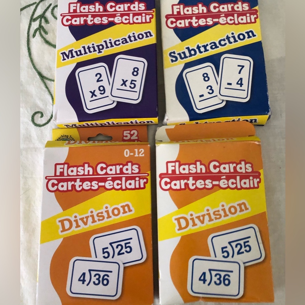 Lot of 4 sets of math arithmetic flashcards multiplicat Subtraction and Division